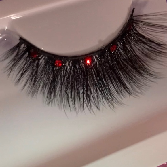 Fake Eyelashes Vampire Party Red Bling Rhinestone Vampy Goth Emo Egirl Falsies - Picture 8 of 13